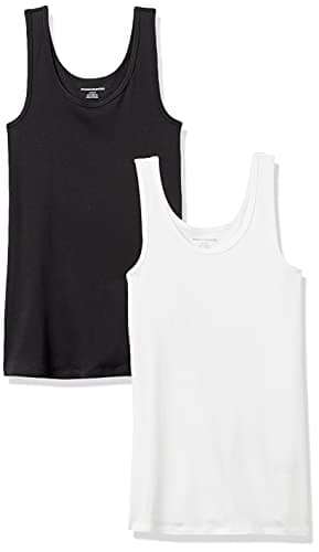Amazon Essentials Women's Slim-Fit Tank Top, Pack of 2, Black/White, Large