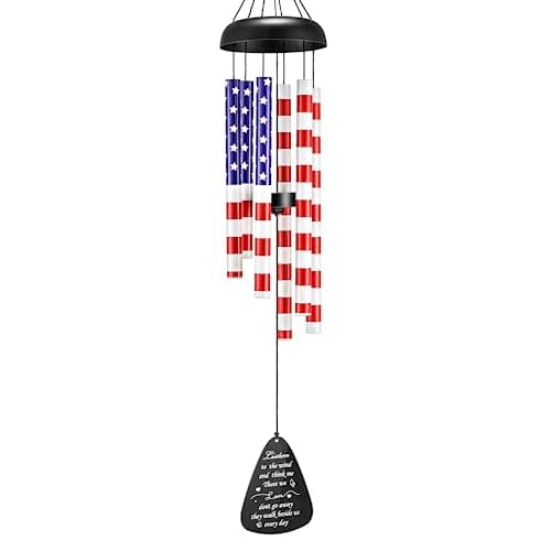 Wind Chimes for Outside - Patriotic Wind Chimes,Large Aluminium Wind Chime Outdoor w/6 Tuned Tubes, American Flag Unique Wind Chimes,Sympathy Wind Chimes, Memorial Wind Chimes for Loss of a Loved One