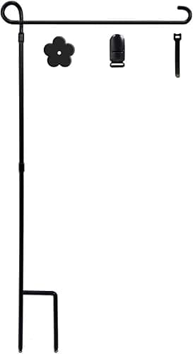 YEAHOME Garden Flag Holder Stand, 6mm Weather-Proof Yard Flag Pole Black Metal Powder-Coated Flagpole with Tiger Clip and Rubber Stopper for Garden Flags Outdoor Decoration