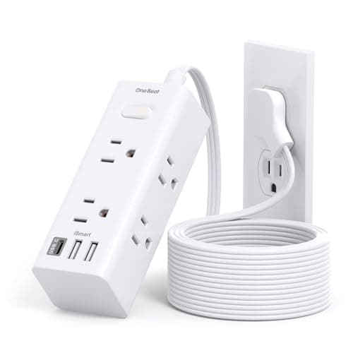 One Beat 10Ft Extension Cord with Multiple Outlets,Flat Plug Power Strip Surge Protector with 10 Ft Long Cord,6 Outlet 3 USB Ports (1USB C),Multi Outlet Wall Plug for Travel,College,Dorm Essentials