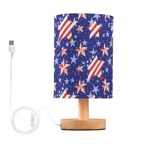 Striped Star Navy Table Lamp USB Desk Light LED Bedside Lamps Small Desk Lamp for Living Room Bedroom Office Night Stands Farmhouse Reading Gifts Home Decor