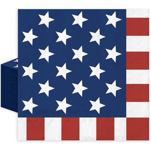 JarThenaAMCS 80Pcs Patriotic Paper Napkins Star Stripes Disposable Luncheon Napkins Independence Day Red Blue White Dinner Napkins for 4th of July Party Supplies Table Decor