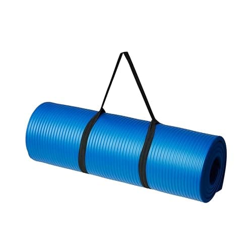 Amazon Basics 1/2 Inch Extra Thick Exercise Yoga Mat with Carrying Strap, Cushioned Support, for Fitness and Gym Workouts, Blue