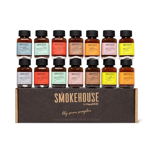 Father's Day Gift - Gourmet BBQ Sauce Sampler Variety Pack in Glass Bottles, Vegan and Vegetarian, Flavors Range from Full-Bodied Pitmaster Classics to Foodie-Inspired Creations, Smokehouse by Thoughtfully, Pack of 14