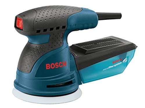 BOSCH ROS20VSC Palm Sander - 2.5 Amp 5 Inches Corded Variable Speed Random Orbital Sander/Polisher Kit with Dust Collector and Soft Carrying Bag, Blue