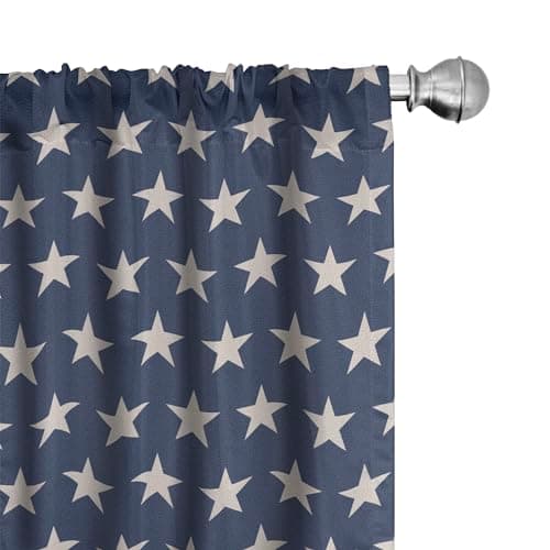 Ambesonne Star Window Curtains Pack of 2, Patriotic Star of The American Flag Independence Themed Freedom Concept USA, Lightweight Set with Rod Pocket, 4 Panels of - 28" x 84", Night Blue