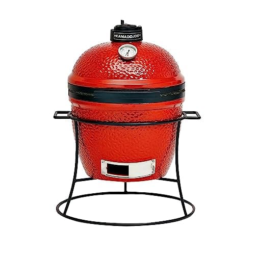 Kamado Joe Joe Jr 13.5-inch Portable Ceramic Charcoal Grill with Grill Stand, Stainless Steel Cooking Grate, Heat Deflectors and Ash Tool in Red, Model KJ13RH
