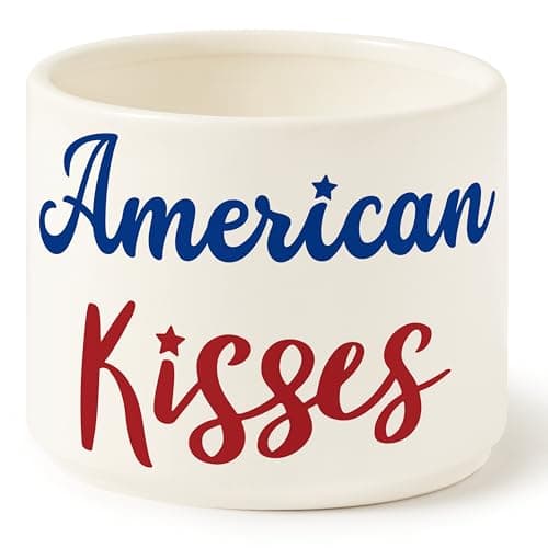 FoszaSzept Patriotic 4th of July Candy Dish, Independence Day Mini Ceramic Candy Bowl Tiered Tray Decor, Snack Serving Bowl Party Favor Desktop Decoration For Home Kitchen Events(American Kiss)
