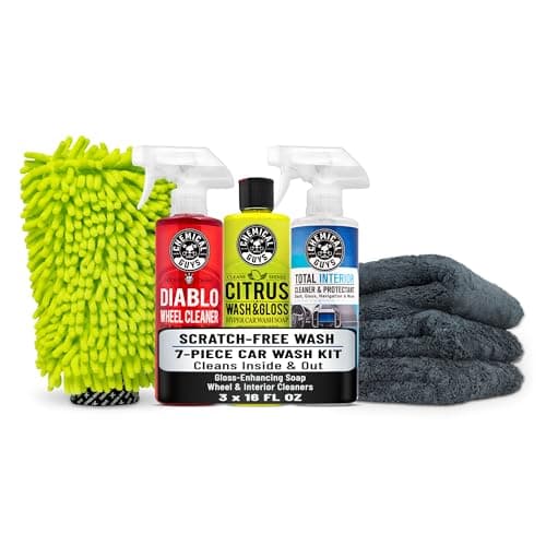 Chemical Guys HOL357 Clean & Shine Car Wash Starter Kit - Safe for Cars, Trucks, Motorcycles, SUVs, Jeeps, RVs & More (7 Piece Set, Including 3 16 oz. Car Detailing Chemicals)