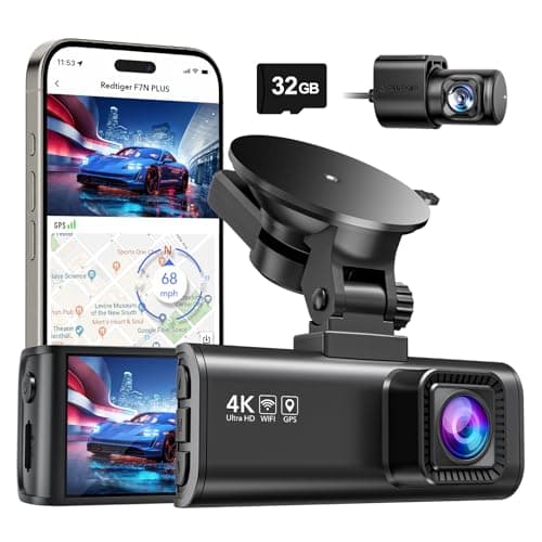 REDTIGER Dash Cam Front Rear, 4K/2.5K Full HD Dash Camera for Cars, Included 32GB Card, Built-in Wi-Fi GPS, APP Control, 3.18" IPS Screen, Night Vision, Wide Angle, WDR, 24H Parking Mode(F7NP)