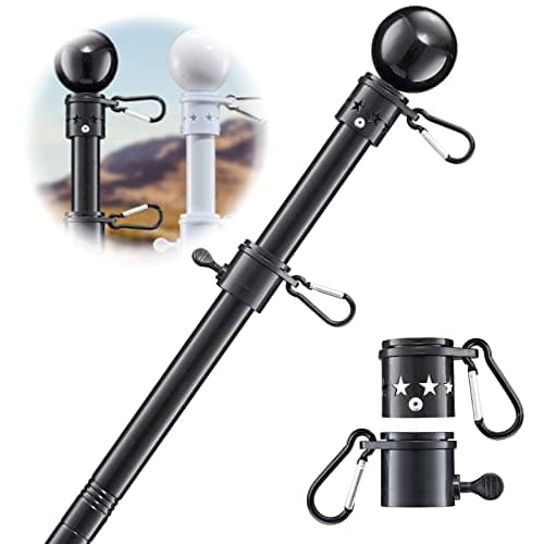 Flag Pole for Outside House - 5ft Heavy Duty Stainless Steel Flag Pole Kit, Tangle Free Spinning Flagpole Holder For Outdoor Porch Residential Decoration - Black