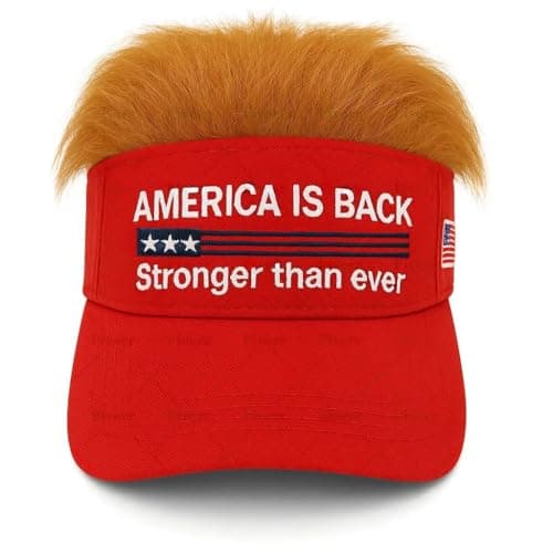 Official President Donald T. Hat with Hair, Patriotic Costume Merchandise,Adjustable Golf Baseball Cap Red