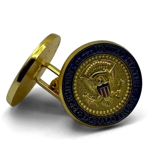 Aizics Mint Donald Trump Cufflinks, Gold Eagle Cuff Links with White House Oval Office Presidential Seal and Colorized Shield, Donald Trump Jewelry. Perfect companion for your Trump 45 47 Challenge Coins