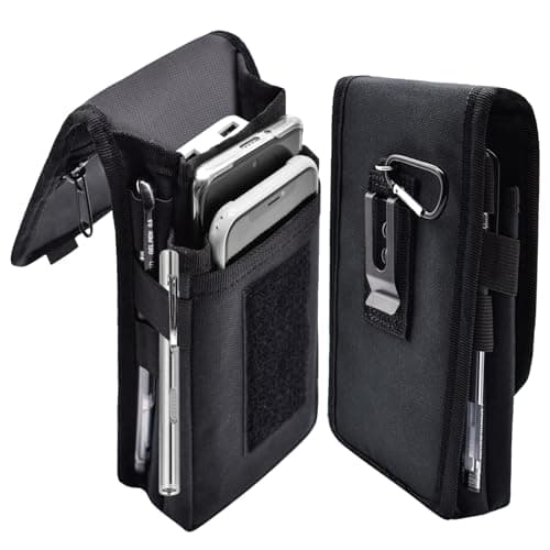 KATOLK Dual Phone Holster,Belt Phone Pouch, Large Smartphone Pouch Cell Phone Holder, Multi-Purpose Tactical Cell Phone Holder for Work, Hiking, Camping, Barbecue, Rescue (Black)