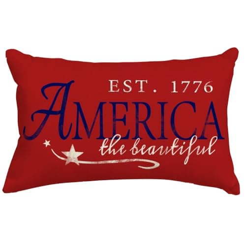 RABUSOFA 4th of July Patriotic Signs Throw Pillow Covers 12x20 Inch,Red White and Blue Memorial Day Outdoor Independence Day Fourth of July Lumbar Cushion Case Decoration for Home(3-12r)