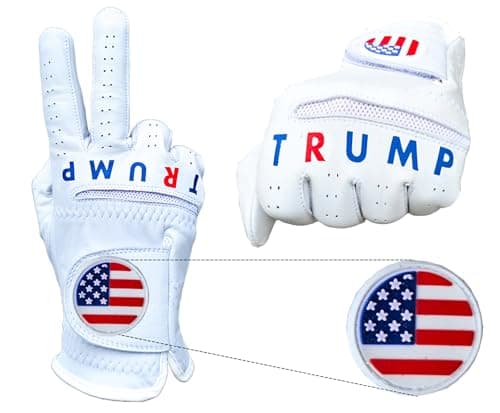 Trump USA Flag Golf Gloves 100% Cabretta Leather President Donald Trump Adult Men's Golf Gloves Biden MAGA Men Left or Rigth Hand (Worn on Left Hand, Medium)