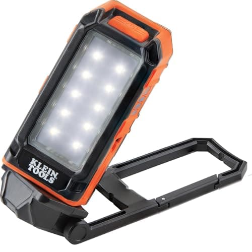 Klein Tools 56403 LED Light, Rechargeable Flashlight / Worklight with Kickstand, Magnetic Mount, and Carabiner, Charges Small Electronics, for Work, Camping