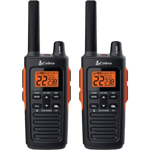 Cobra RX680 Waterproof Walkie Talkies - Rechargeable, 60 Preset Channels, Long Range 38-Mile Two-Way Radio Set (2-Pack),Black and Orange