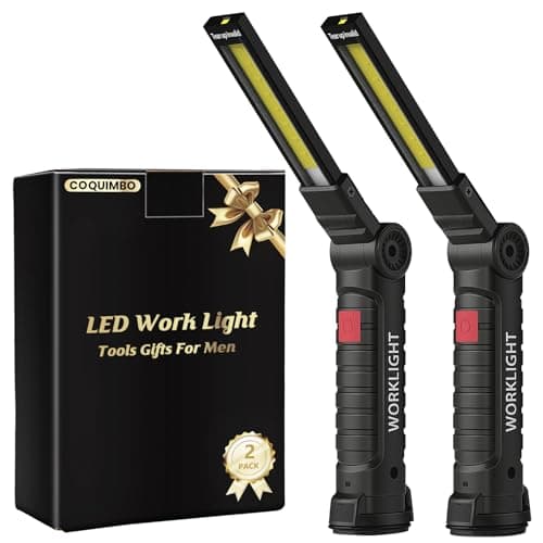 Coquimbo Tool Gifts for Men Dad Him Husband, Rechargeable LED Work Light BBQ Grilling Accessories with Magnetic Base, 360° Rotate Mechanic Grill Light for Car Repair Camping (2 Pack Black)