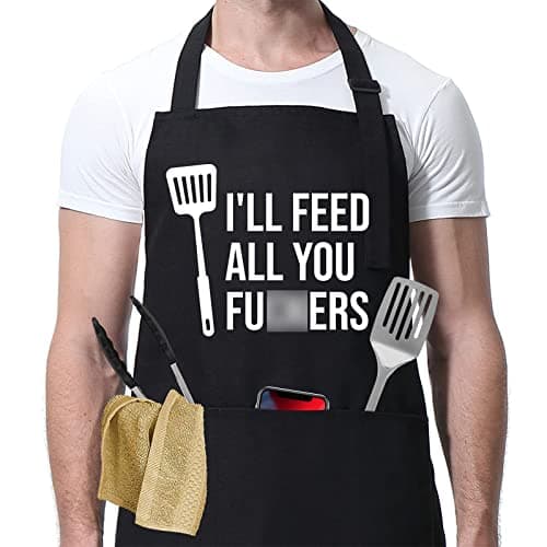 Miracu Funny Cooking Aprons for Men Women, Funny Dad Gifts for Mens Father, Mom - Fathers Day Presents, Birthday Gifts for Dad Step Brother Boyfriend Husband, Cool BBQ Grilling Kitchen Chef Apron