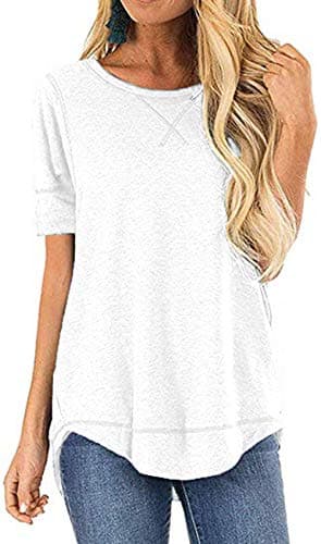 JomeDesign Blouses for Women Short Sleeve Side Split Casual Loose Tunic Top White Small