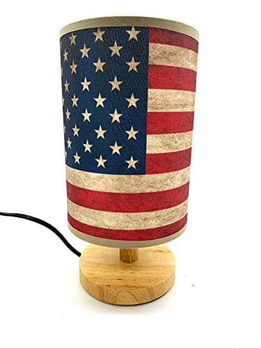 American Flag Table Lamp Bedside Night Light Wood Base Room Decoration or Great Gift Ideas