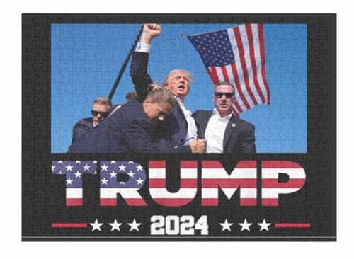 500 Piece Trump Shot Shooting Puzzle Fight Assassination Fist Pump You You Missed Stronger Trump Survived Shot Trump 2024 Ear Bulletproof PA Rally Survivor Strong Jigsaw Puzzle