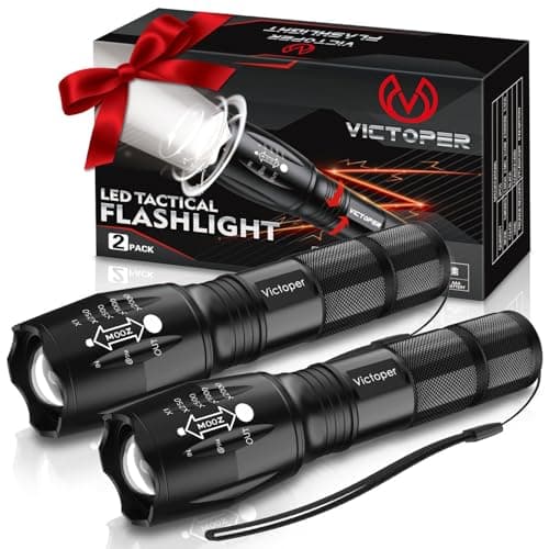 Victoper LED Flashlight 2 Pack, Bright Tactical Torch High Lumens with 5 Modes, Waterproof Zoomable Flash Light for Outdoor, Gifts for Father's Day Camping Essentials Gear