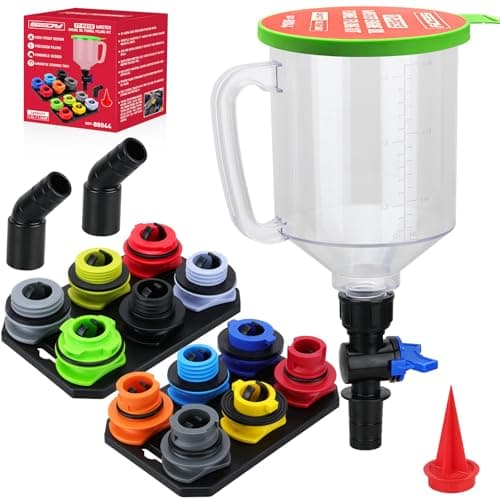17-Piece Engine Oil Funnel Set, 1.36 qt Automotive Oil Funnel Kit with 12 Adapters, Elbow Fitting, Arrow Screen and Magnetic Storage Hooks Tray, Compatible with GM, Ford, BMW, Audi, Land Rover Etc