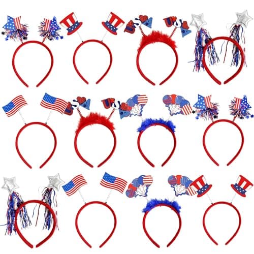BBPOOL 4th of July Headband 12pcs Patriotic Headbands Uncle Sam Hat USA Flag Headbands for Independence Day Party Favors Fourth of July Party Accessories