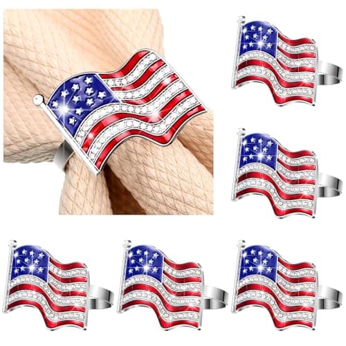 Geiserailie 6 Pieces Patriotic Napkin Rings 4th of July Napkin Ring Holder American Flag Napkin Rings Independence Day Serviette Napkin Ring Holder Napkin Buckle Table Ring for Dinning Table