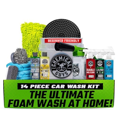 Chemical Guys HOL126 14-Piece Arsenal Builder Car Wash Kit with Foam Gun, Bucket, and (5) 16 oz Car Care Cleaning Chemicals, Gift for Car & Truck Lovers, Dads and DIYers (Works w/Garden Hose)