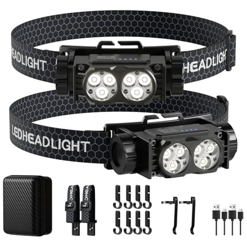 keikuy Headlamp Rechargeable 2PCS,4500L Super Bright Light Bright LED Rechargeable Headlight with White Light, Waterproof Head Lamp with Headband for Outdoor Camping, Hiking,Camping Essentials,Working