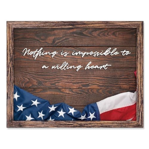 Farmhouse Rustic American National Flag Wall Art Modern Embossing Plate Patriotic Pride Motivational Framed Artwork for Living Room Office Bedroom Wall Decor - 12''x16''