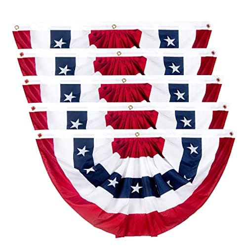 2x4 Ft American Pleated Fan Flag, Patriotic Half Fan Bunting Flag, Indoor Outdoor for 4th of July Decoration Memorial Day (Set of 5)