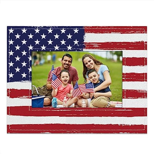 PETCEE American Flag Picture Frame - Independence Day Wooden Photo Frame 4th of July Picture Frames Veterans Day Gift American Star Patriotic Desktop Decoration Christmas Memories Day Gift Supplies
