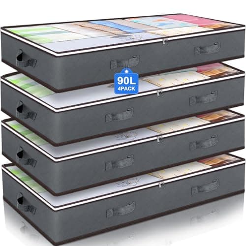 Budding Joy 90L Under Bed Storage Containers, Closet Organizers and Storage Bins, Foldable Underbed Storage Bags for Blanket, Clothing, Comforter, Sweaters, Pillows, Linen Sheets, Wrapping Paper, Grey