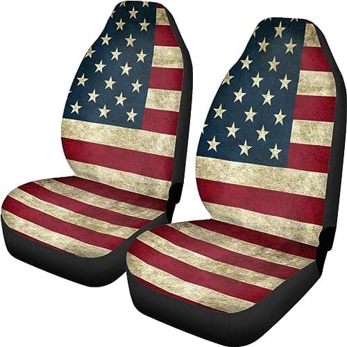Brosoneto American Flag Printed Car Seat Covers Washable Seat Protector for Women Men Air Mesh Cloth Automotive Vehicle Seat Covers for Cars Interior for Cars, Sedans, Trucks, SUVs - Vintage Flags