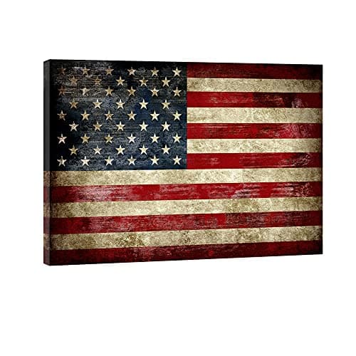 Pyradecor Large Old Vintage American Flag Canvas Prints Wall Art Pictures Paintings for Living Room Office Home Decorations Modern Abstract Landscape Artwork 24" x 36"
