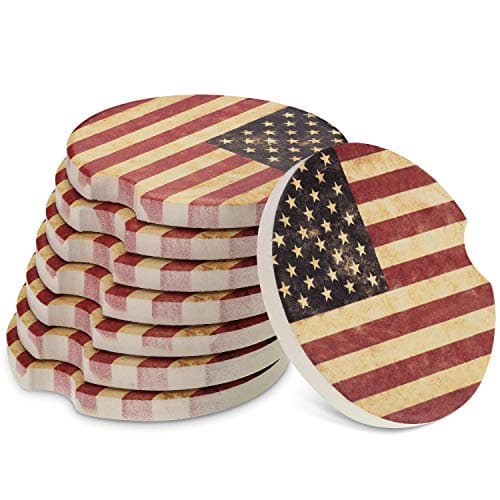 Boao 8 Packs USA Flag Car Cup Coasters Ceramic Car Coasters 2.56 Inch Stone Cupholder Absorbent Coaster Set for Drinks Cup(Red)