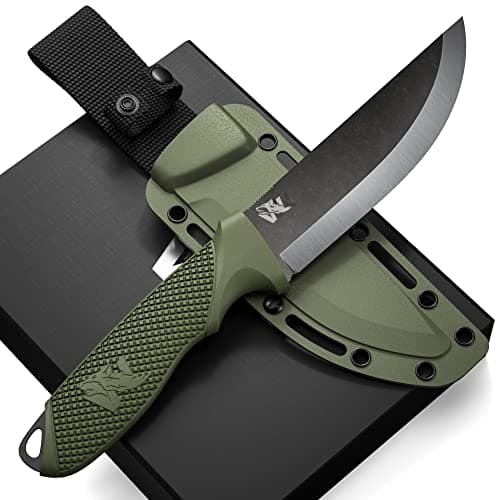 ODENWOLF W-SCANDI Full Tang Survival Knife with Sheath - Stylish Tactical Fixed Blade - Made of D2 Steel - Bushcraft and Camping Knife Survival - Perfect EDC Hunting Knife with TPE Handle