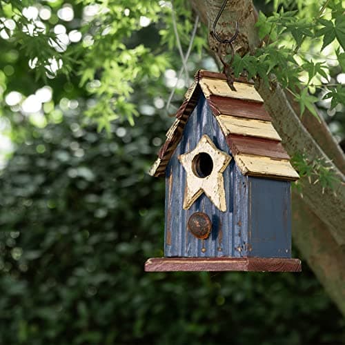 Glitzhome 9"H Rustic Patriotic Garden Distressed Wooden Decorative Bird House