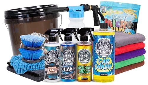 Salty Captain Ultimate 15-Piece Car Cleaning Kit – Car Wash Kit with 15L Bucket, Hand Mitt Towels, Brushes & 4x Cleaning Fluids – Includes Foam Blaster Gun – Premium Quality & Easy to Use