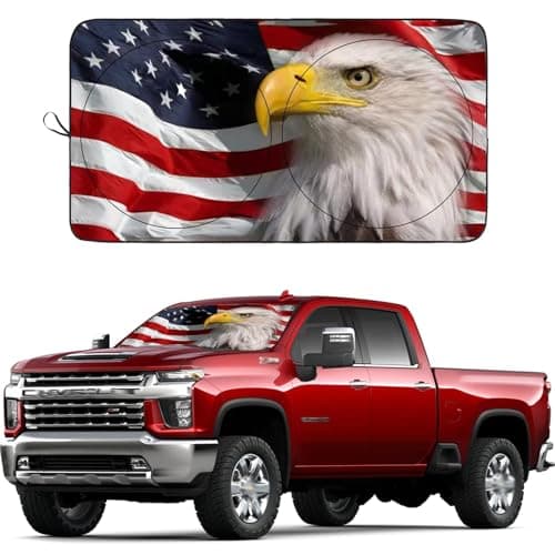 SEPORUD Windshield Sun Shade New American Eagle Flag USA Patriotic Design - Folding Car Front Window Sunshade for Cars SUV Trucks, Max UV Blocking and Keep The Vehicle Cool