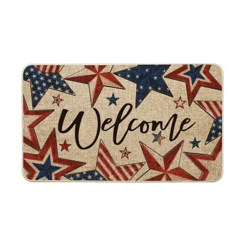 Artoid Mode Welcome American Flag Stars Patriotic 4th of July Doormat, Memorial Day Home Decor Switch Rug Door Mat Floor Mat 17x29 Inch