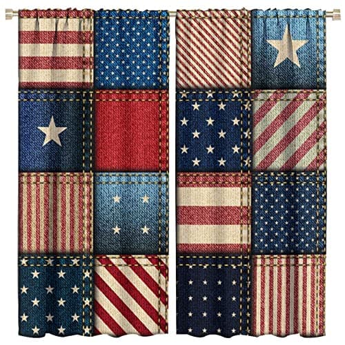 American Flag Curtain,Vintage Patchwork USA Flag 4th of July Independence Day Room Darkening Window Drapes for Living Room Bedroom Kitchen Bathroom Decor W42xL45in