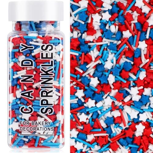 Red White and Blue Sprinkles for Cake Decorating, Patriotic Edible Sprinkle Mix, 4th of July Perfect for Cookie Cupcake Topper