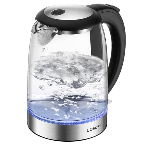 Cosori Electric Kettle, No Plastic Filter & Spout, 1.7L Tea Kettle & Hot Water Boiler For Coffee & Tea, Water Heater & Teapot, Automatic Shut Off, Borosilicate glass, Black, 1500W